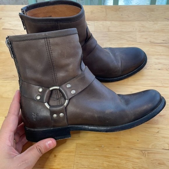 Frye women’s Phillip' Harness Short ankle leather Boots booties brown 6.5 - Picture 2 of 10